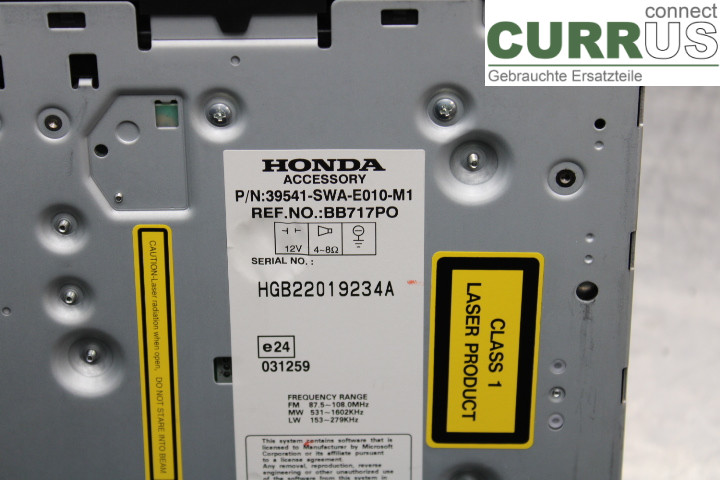 HONDA CR-V     07-12 Radio CD / multimediepanel 39541SWAE010M1 2.0i/R20A2