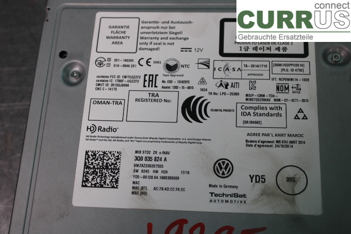 VW GOLF / E-GOLF VII   13-20 Radio CD / panel multimedialny 3Q0035824A 1.4TSi/CPVB