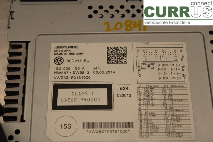 VW UP! / E-UP! Radio CD / Multimedia panel 1S0035156A CPGA/1.0 Eco