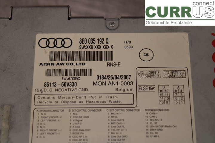 AUDI A4/S4  05-07 Radio CD / Multimedia panel 8E0035192Q 2,0TDI/BRD