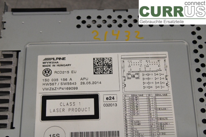 VW UP! / E-UP! Radio CD / Multimedia panel 1S0035156A 1.0/CHYB