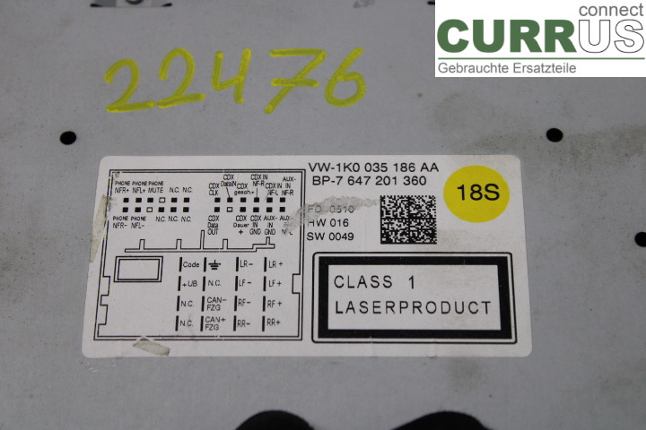 VW CADDY      04-10 Radio CD / Multimedia panel 1K0035186AA 1.9TDi/BLS
