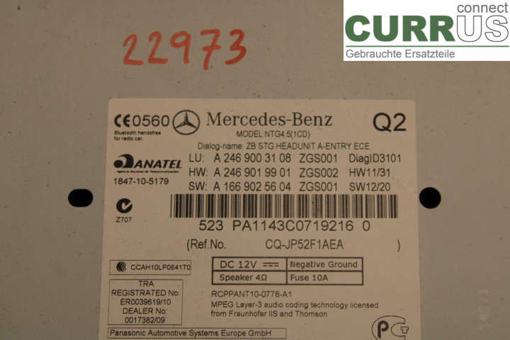 MB A-KLASS (W176)   13-18 Radio-CD-/Multimedia-Panel  1.5/OM607.951
