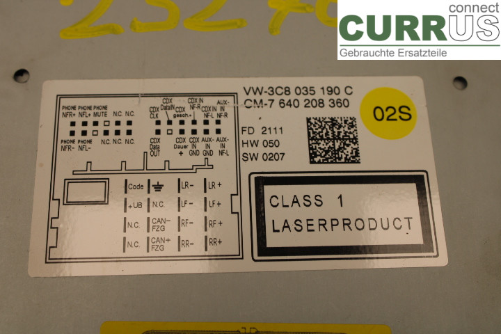 VW PASSAT  11-14 Radio CD / Multimedia panel 3C8035190C 2.0TDi/CFFB
