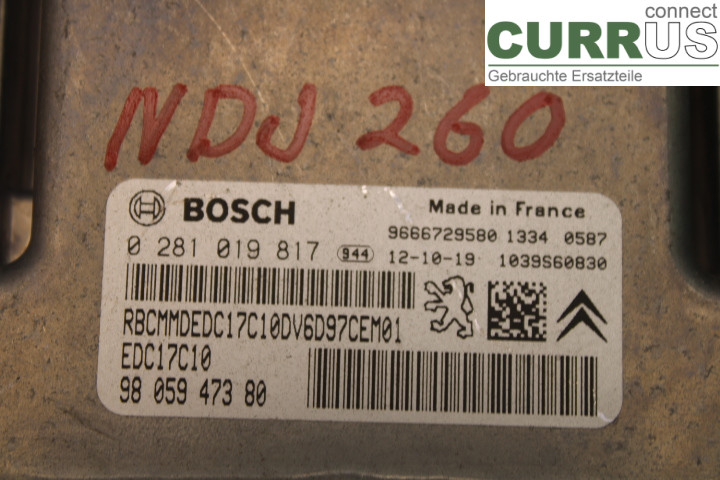 PEUGEOT PARTNER   08-15 Engine Control Unit (ECU) 966729580 1.6HDi/9HF