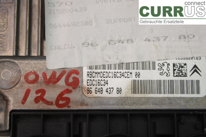 PEUGEOT 308 08-13 Engine Control Unit (ECU) 9664843780 1.6HDi/9HZ