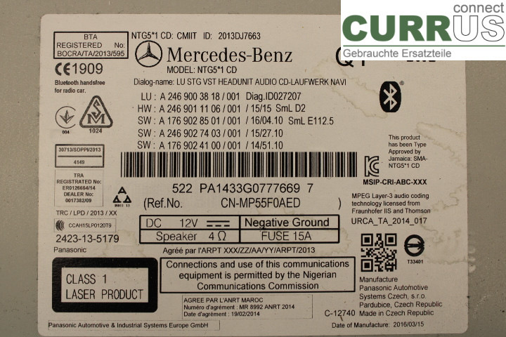 MB CLA-CLASS (C117/X117)  13-19 Radio CD /Multimediapanel A2469003818 2.1/OM651.930