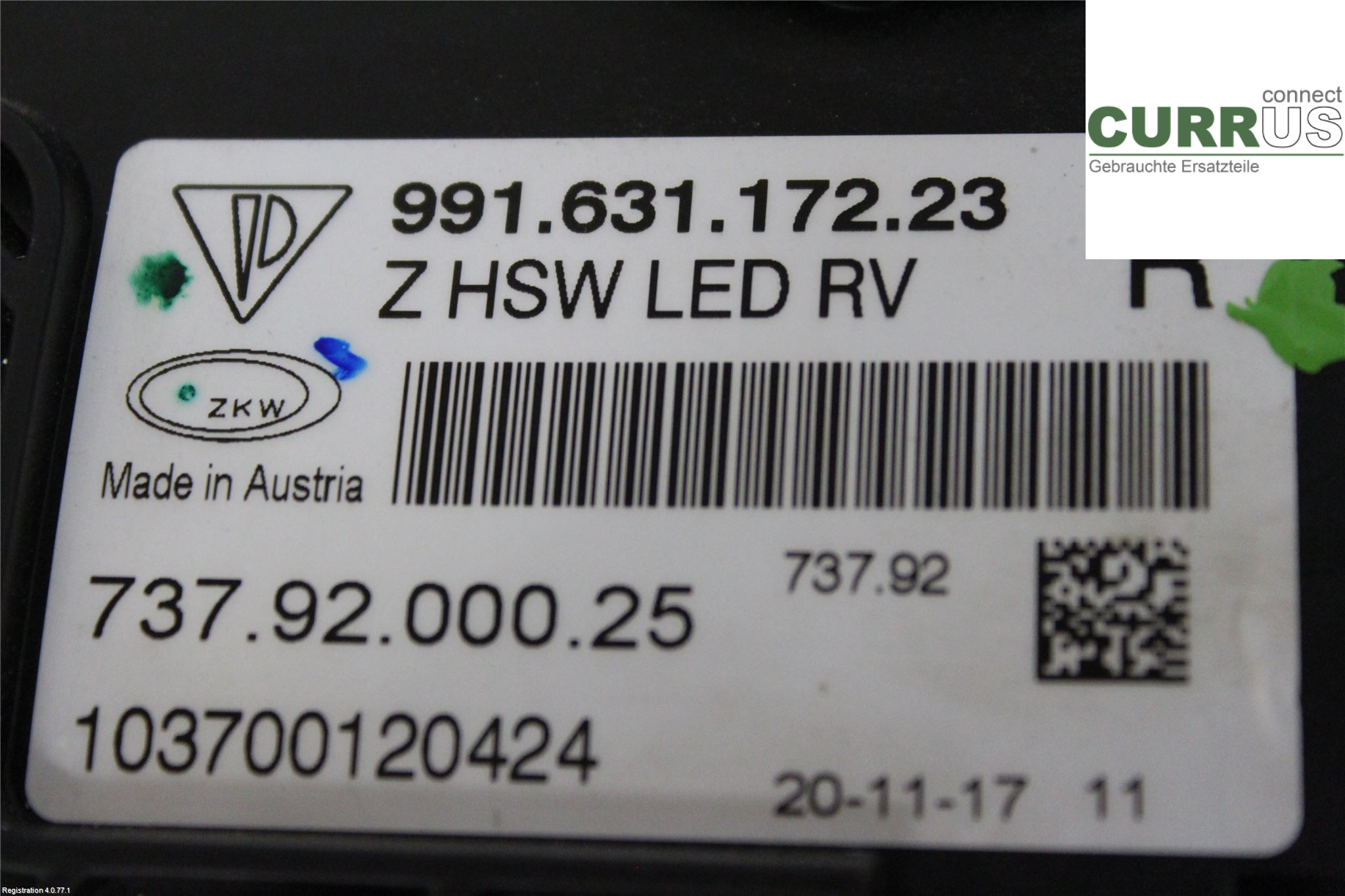 PORSCHE 911 64- Boîte manuelle 5 vitesses 991 631 272 26 4.0L MDG.GA