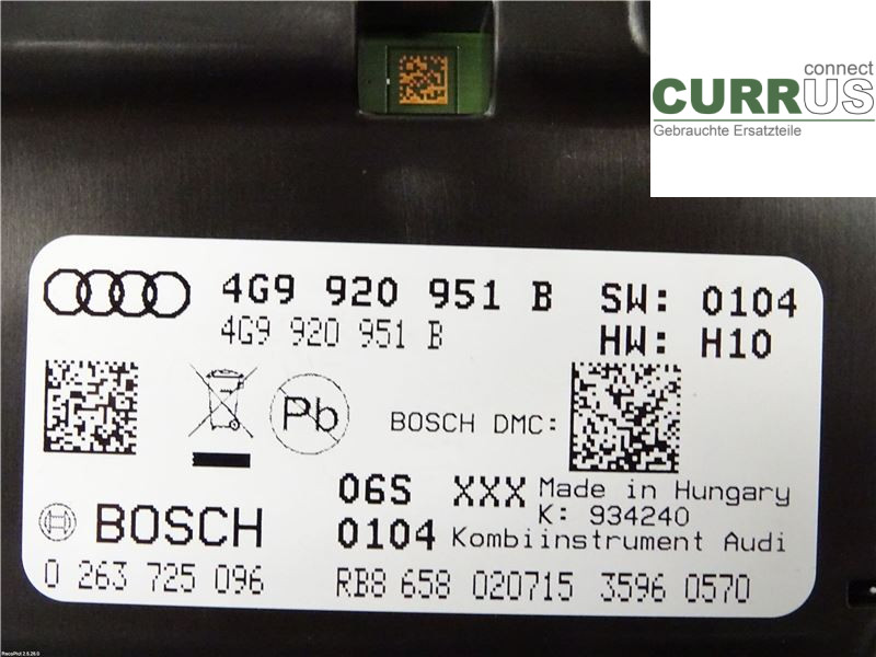 AUDI A6 ALLROAD 4G  12-18 Instrument cluster / comb 4G9920951B CRTE
