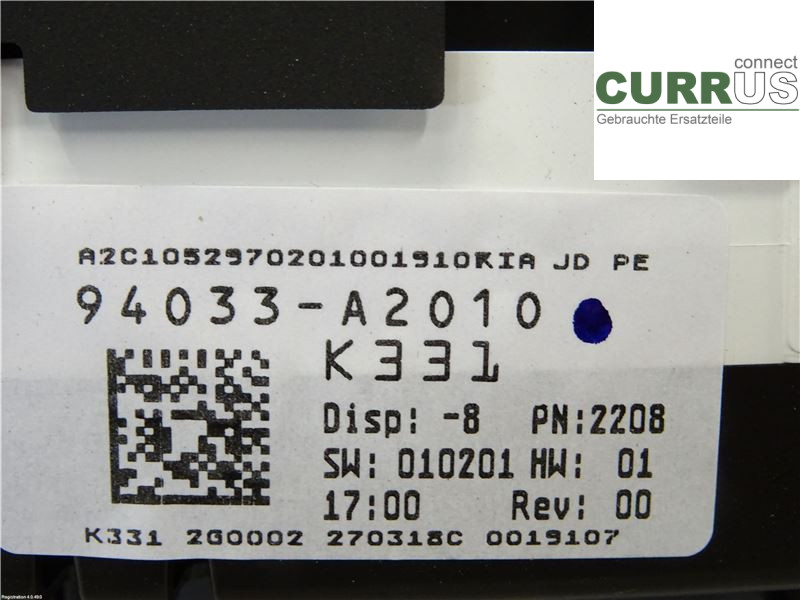 KIA CEED  12-18 Bloc instruments / combiné 94033A2010 G4FD