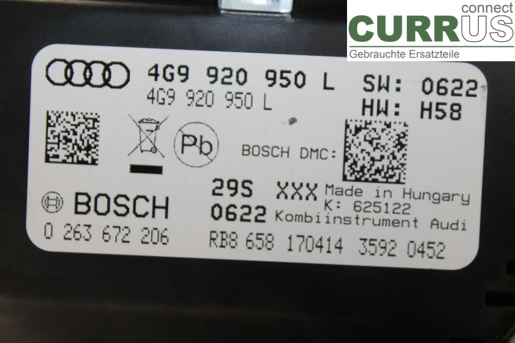 AUDI A6 ALLROAD 4G  12-18 Instrument cluster / comb 4G9920950L 3.0TDI 204HK