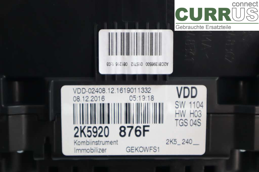 VW CADDY  16-20 Instrument cluster / comb 2K5920876FX 2.0TDI 102HK