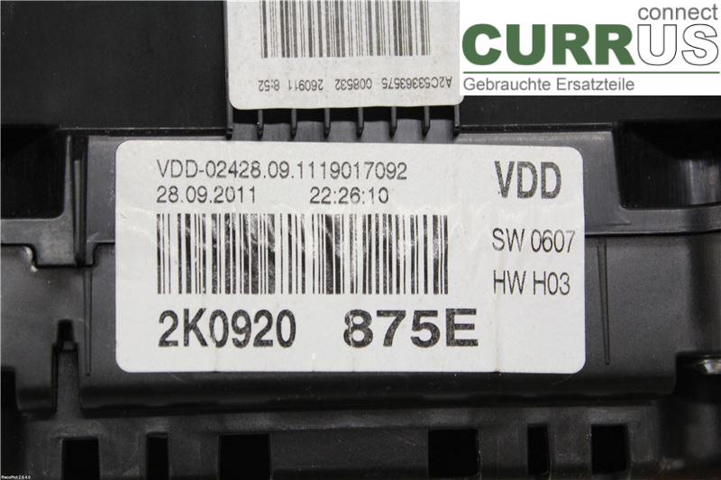 VW CADDY  11-15 Instrument cluster / comb 2K0920875EX 2,0TDI