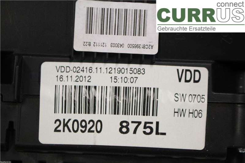 VW CADDY  11-15 Instrument cluster / comb 2K0920875LX 2.0 TDI MAXI