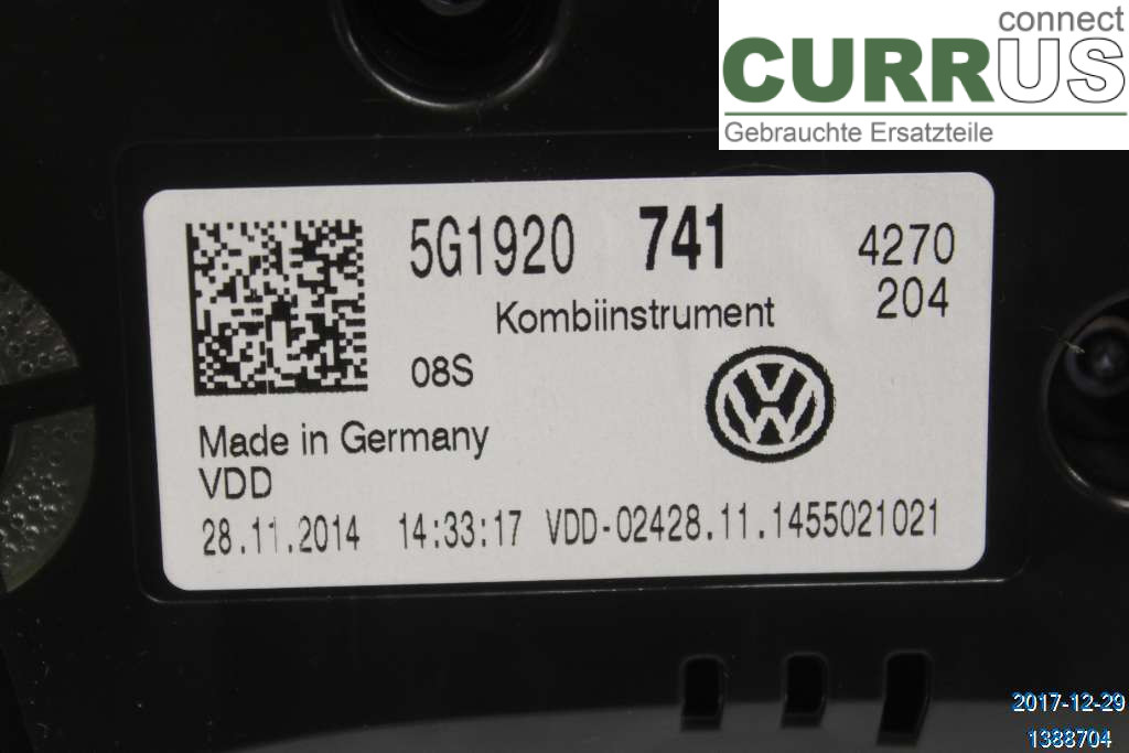 VW GOLF / E-GOLF VII   13-20 Instrumentkam 5G1920741 1.6 TDI