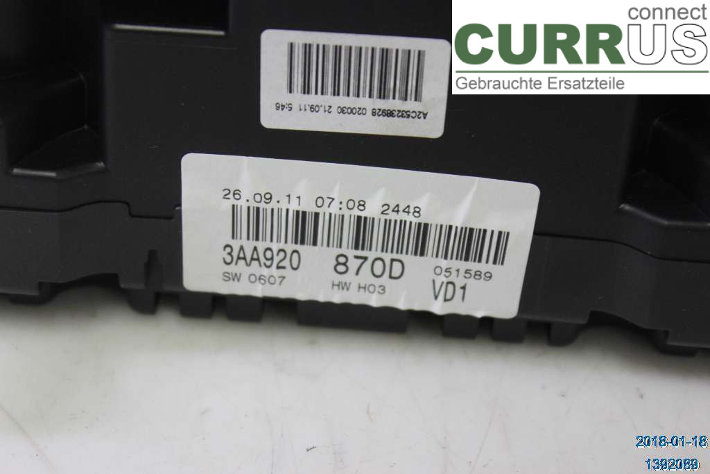 VW PASSAT  11-14 Instrument cluster / comb 3AA920870DX 2,0 TDI
