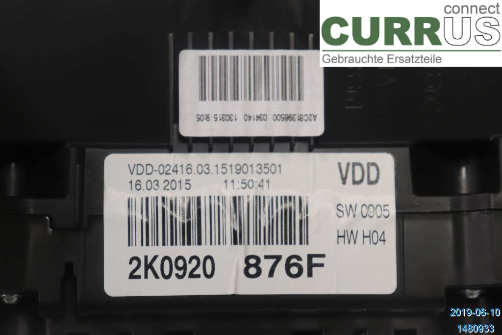 VW CADDY  11-15 Instrument cluster / comb 2K0920876F 1.6 TDI