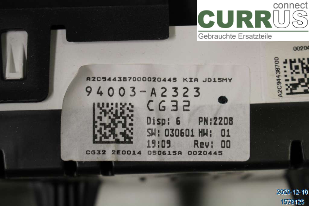 KIA CEED  12-18 Bloc instruments / combiné 94003A2323 1,6 CRDI D4FB