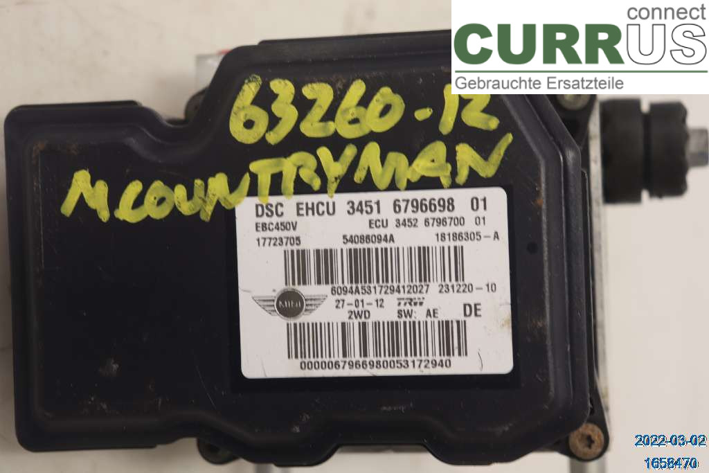 MINI COUNTRYMAN R60 11-16 Unité hydraulique ABS 34516874553 2,0 SD N47-C20A