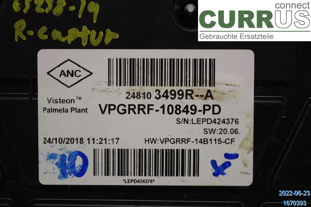 RENAULT CAPTUR 13-19 Instrument cluster / comb 248103499R 0,9 TCE