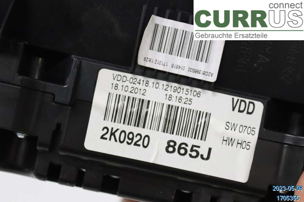 VW CADDY  11-15 Bloc instruments / combiné 2K0920865JX 1.6