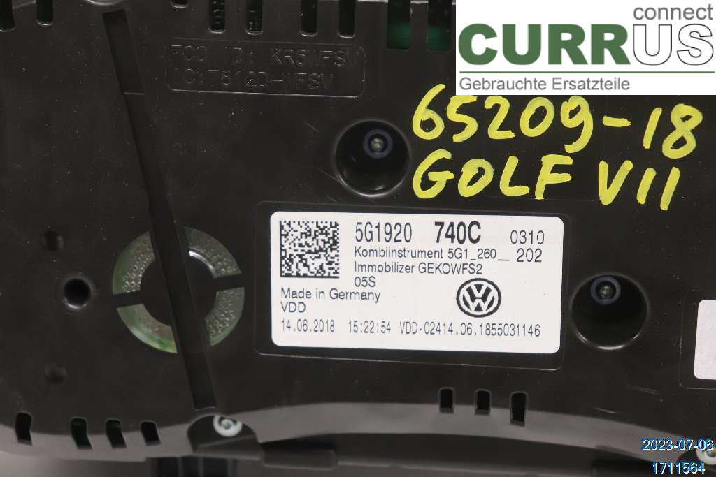 VW GOLF / E-GOLF VII   13-20 Instrument cluster / comb 5G1920740C 1.8 TSI