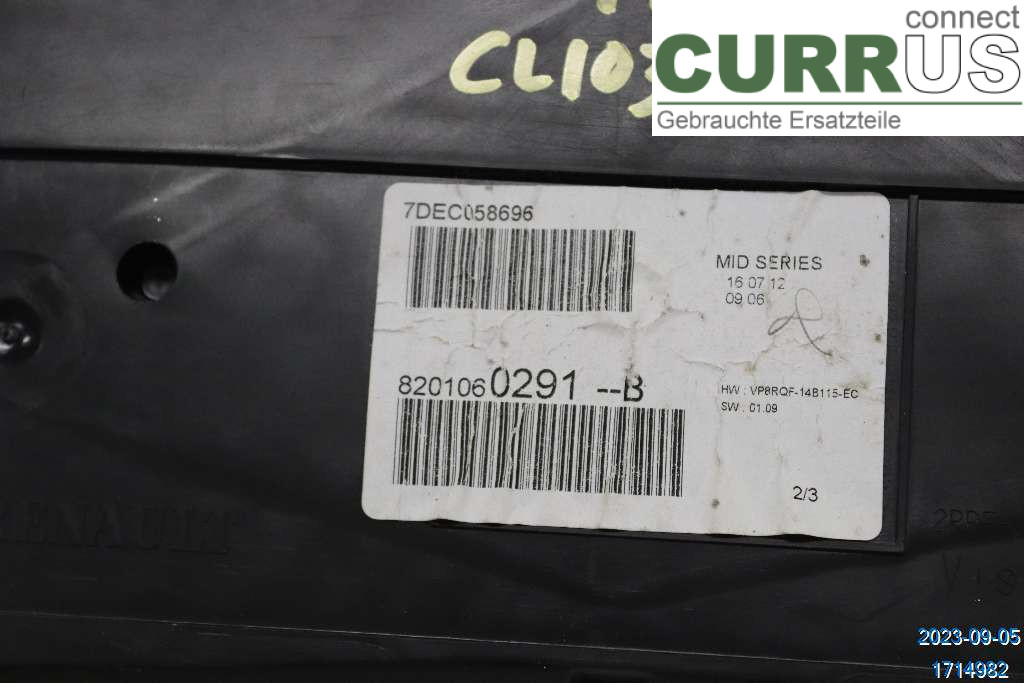 RENAULT CLIO III  09-12 Bloc instruments / combiné 8201031458 1,2 ECO2