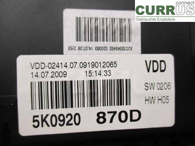 VW GOLF VI     09-13 Instrumentkam 5K0920870DX CCSA 1,6