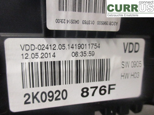 VW CADDY  11-15 Instrumentpanel / kombiinstrument 2K0920876FX CAYD