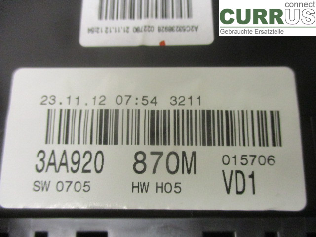 VW PASSAT  11-14 Instrumentkam 3AA920870MX CFGB