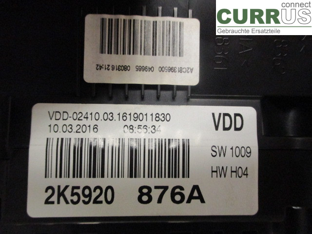 VW CADDY  16-20 Instrumentpanel / kombiinstrument 2K5920876AX DFSD