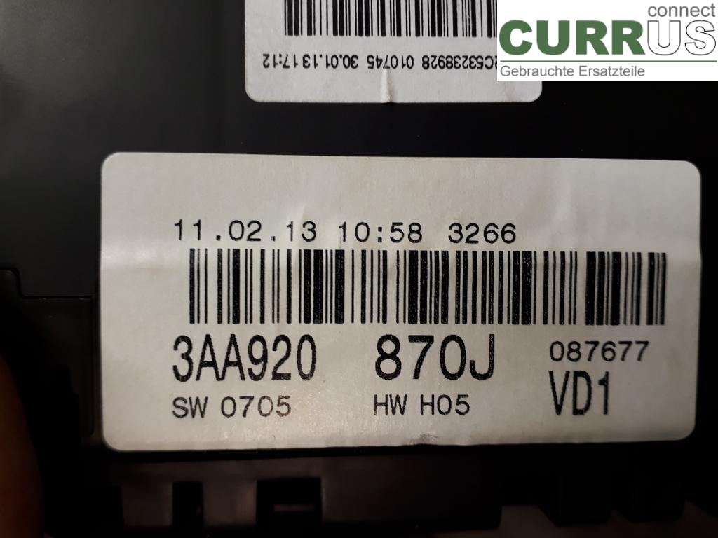 VW PASSAT  11-14 Instrumentkam 3AA920870JX CFGC