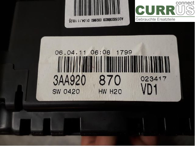 VW PASSAT  11-14 Instrumentpanel / kombiinstrument 3AA920870X CKMA