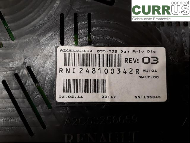 RENAULT MEGANE III 09-15 Instrument cluster / comb 248100342R K9K-836