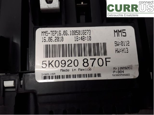 VW GOLF VI     09-13 Instrumentpanel / kombiinstrument 5K0920870FX CAXA