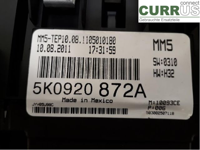 VW GOLF VI     09-13 Instrument cluster / comb 5K0920872AX CAYC