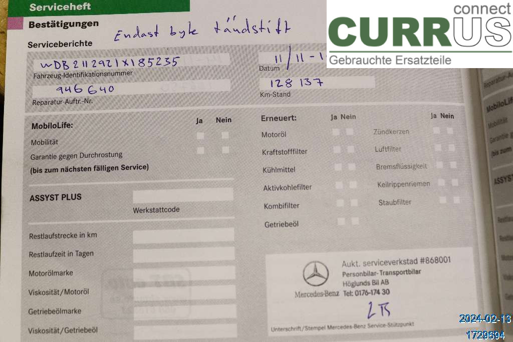 MB E-KLASS (W211)   02-09 Motor A2720104900 3,0I V6