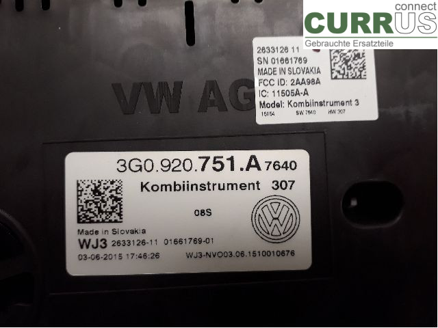 VW PASSAT  15-19 Instrument cluster / comb 3G0920751A DFCA