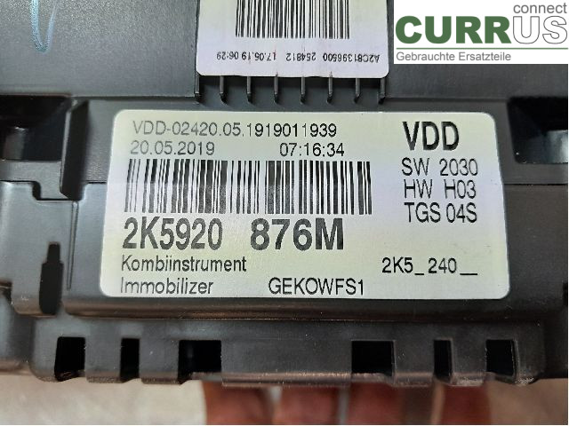VW CADDY  16-20 Instrument cluster / comb 2K5920876MX CPWA