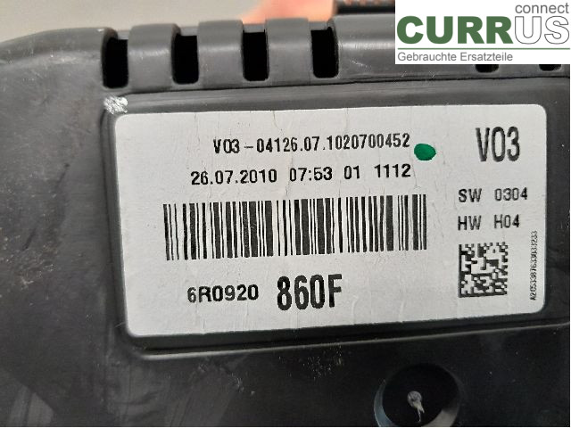 VW POLO       10-17 Bloc instruments / combiné 6R0920860FX CGGB