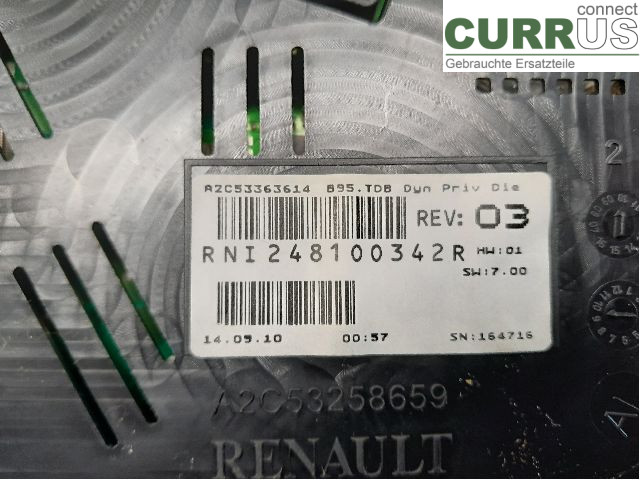 RENAULT MEGANE III 09-15 Instrument cluster / comb 248100342R K9K-837