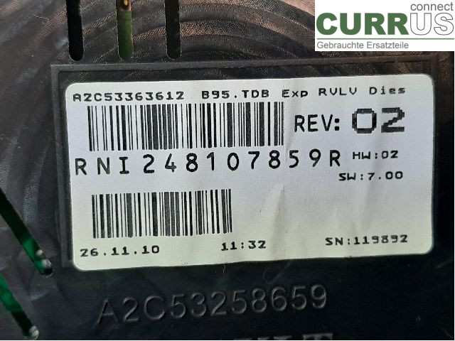 RENAULT MEGANE III 09-15 Instrument cluster / comb 248107859R K9K-837