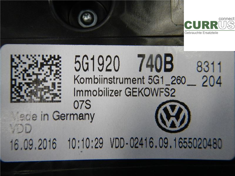 VW GOLF / E-GOLF VII   13-20 Instrument cluster / comb 5G1920740B 1,2 TSI