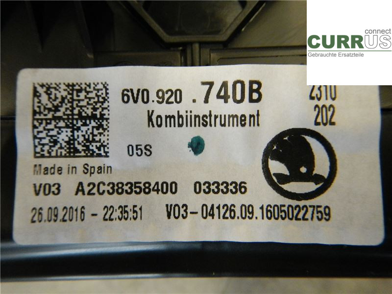 SKODA FABIA  15- Instrumentkam 6V0920740B 1,2 TSI