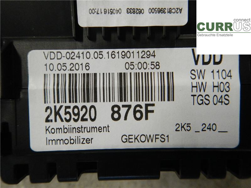 VW CADDY  16-20 Instrument cluster / comb 2K5920876FX 2.0 TDI