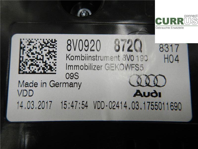 AUDI A3/S3 8V  13-20 Instrument cluster / comb 8V0920872Q 1,0 TFSI