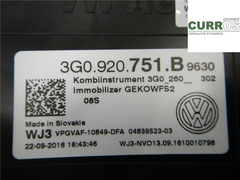 VW PASSAT  15-19 Instrument cluster / comb 3G0920751B 2,0 TDI