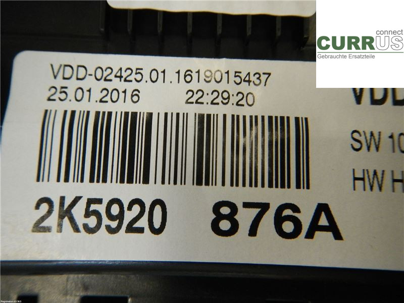 VW CADDY  16-20 Instrument cluster / comb 2K5920876AX DFSD