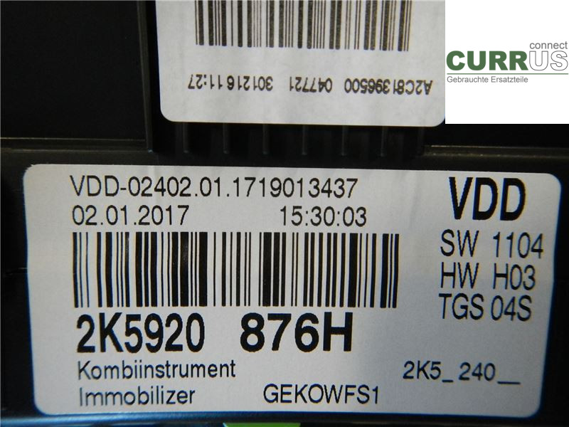 VW CADDY  16-20 Instrument cluster / comb 2K5920876HX CPWA