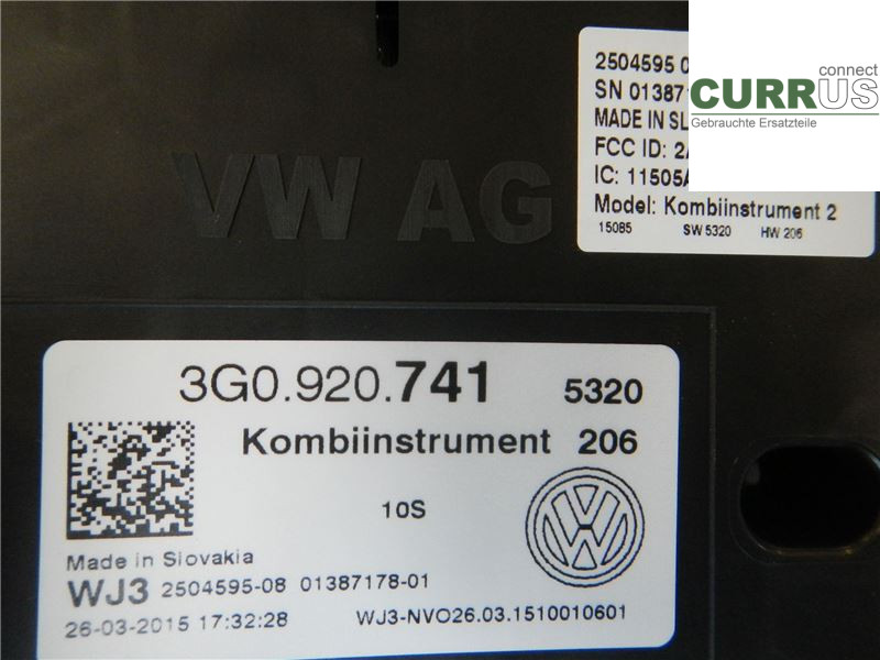 VW PASSAT  15-19 Zestaw wskaźników / liczników 3G0920741 CRLB
